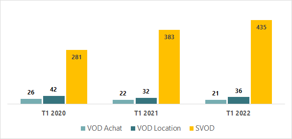chiffre d’affaire de la vidéo à la demande en France (en M€)